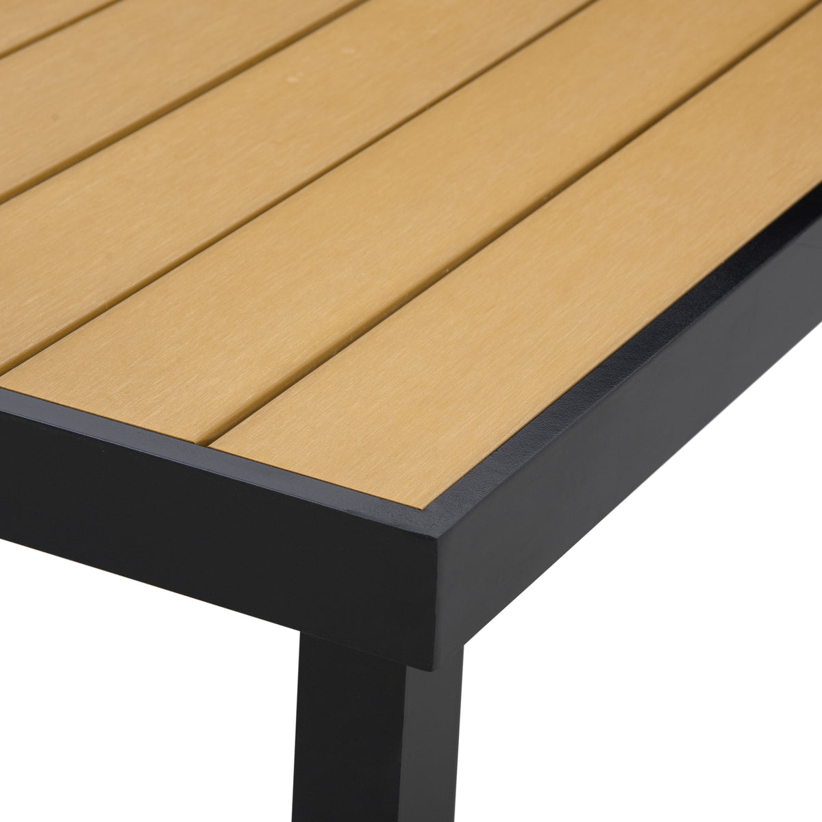 Aluminium Outdoor Garden Dining Table for 8 with Faux Wood Top, 190x90x74 cm - Natural