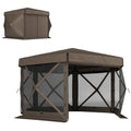 3x3 Metre Hexagon Pop Up Gazebo with Netting Waterproof - Brown