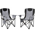 Set of 2 Comfortable Padded Folding Camping Chairs with Cooler Bag - Grey