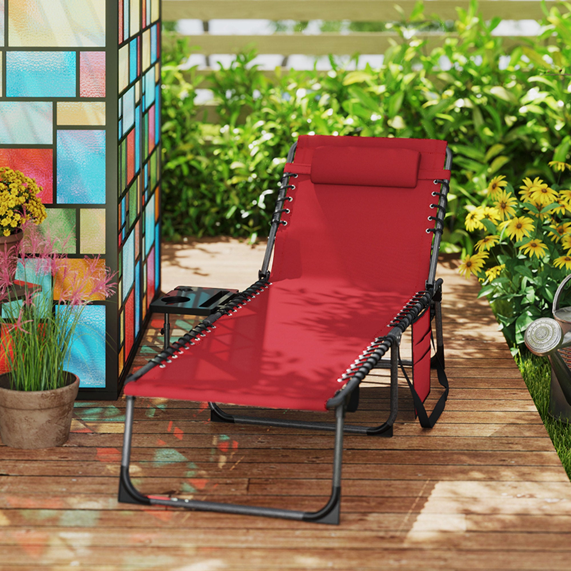 Five-Position Reclining Sun Lounger - Red