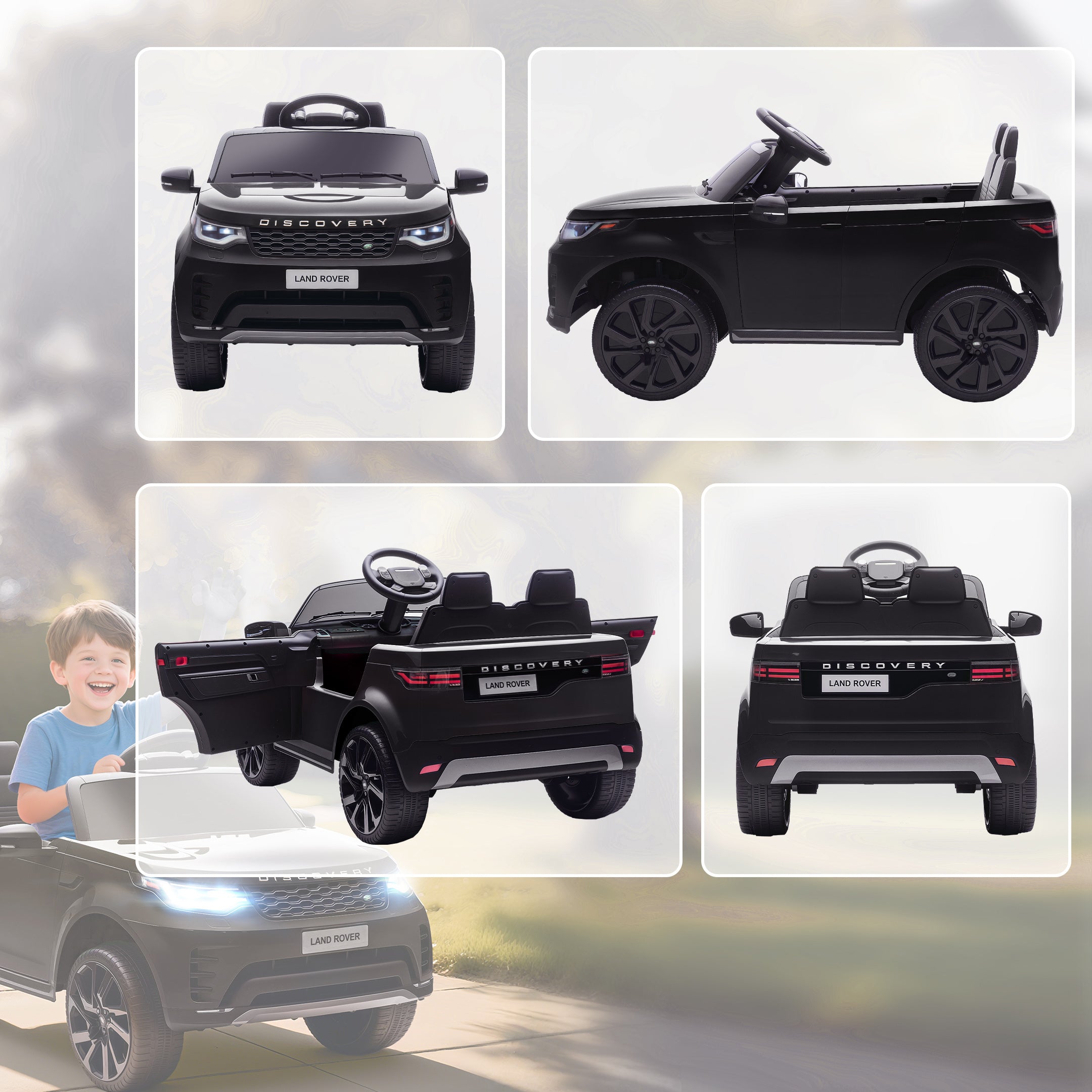 Land Rover Discovery Licensed 12V Kids Electric Car with Remote, 4 Wheel Suspension, Slow Start, Lights, Music, Black