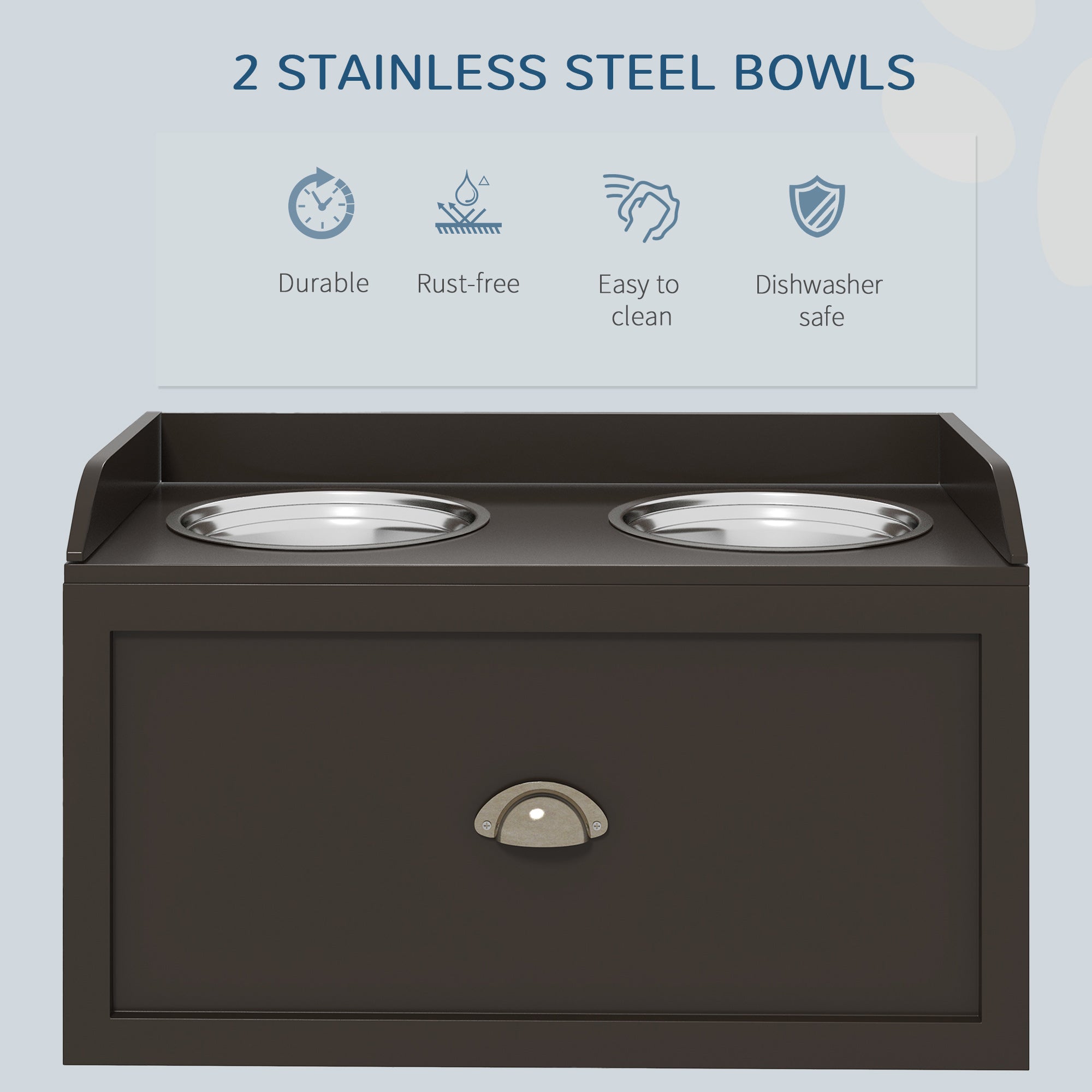 Stainless Steel Raised Dog Bowls, with 21L Storage Drawer for Large Dogs - Brown
