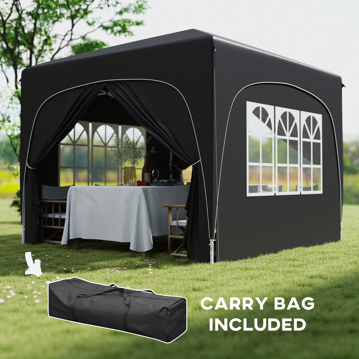 3x3m Pop-Up Gazebo Shelter with UPF50+ Canopy and Adjustable Height - Black