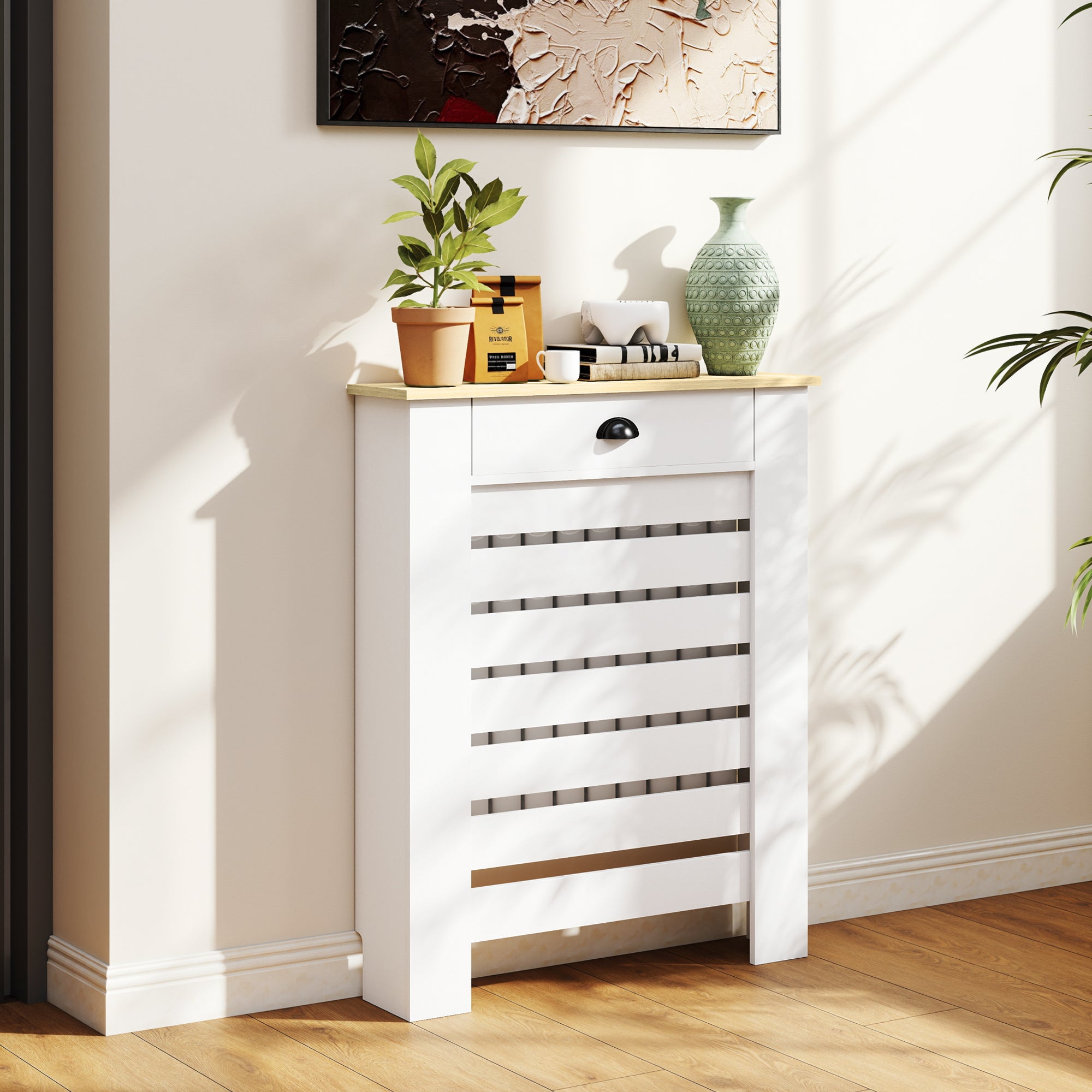 95.5H x 78Wcm Radiator Cover, with Drawer - White