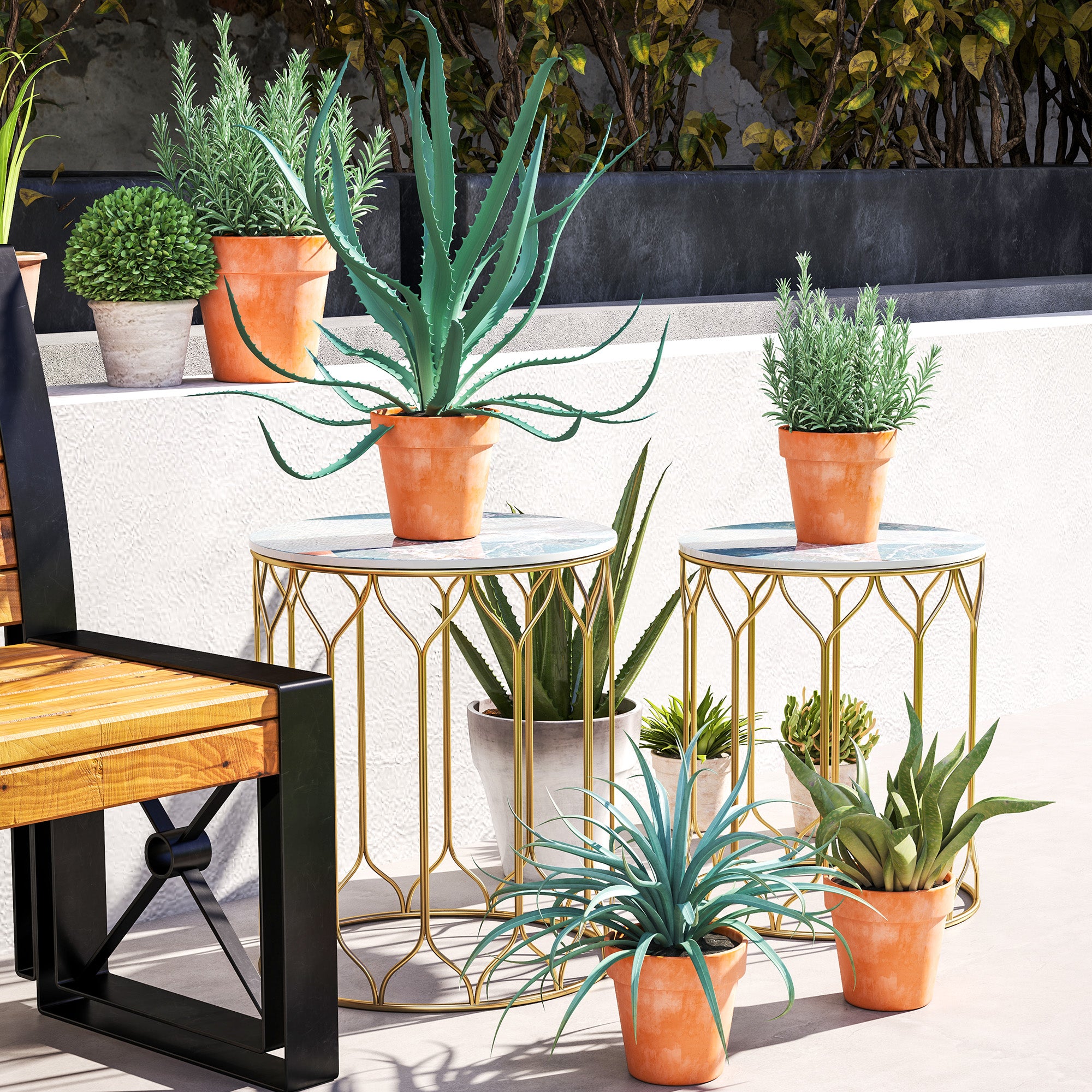 Set of 2 Nesting Garden Side Tables with Ceramic Tile Top Multicoloured