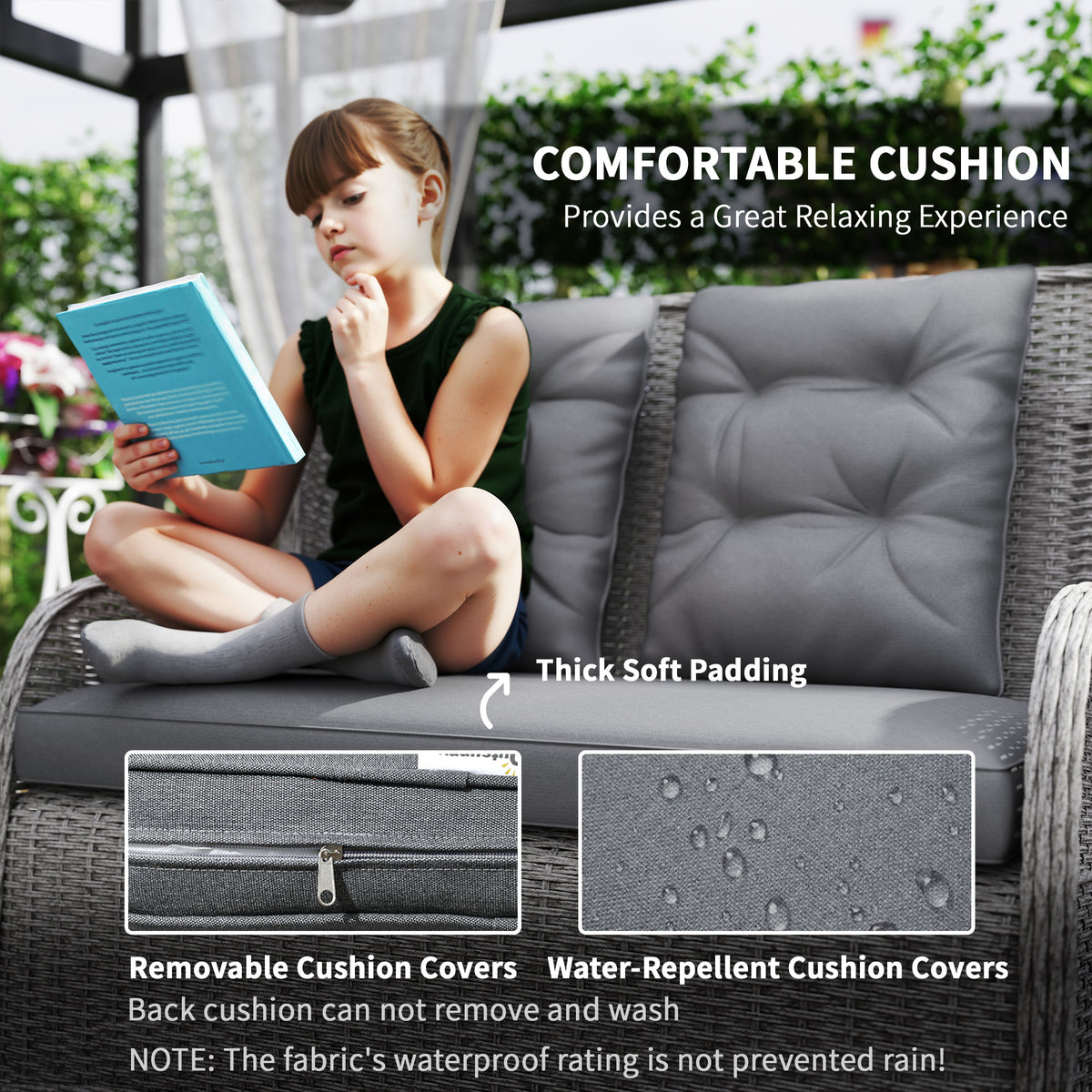 4 Piece PE Rattan Garden Dining Sofa Set with Cushions - Light Grey