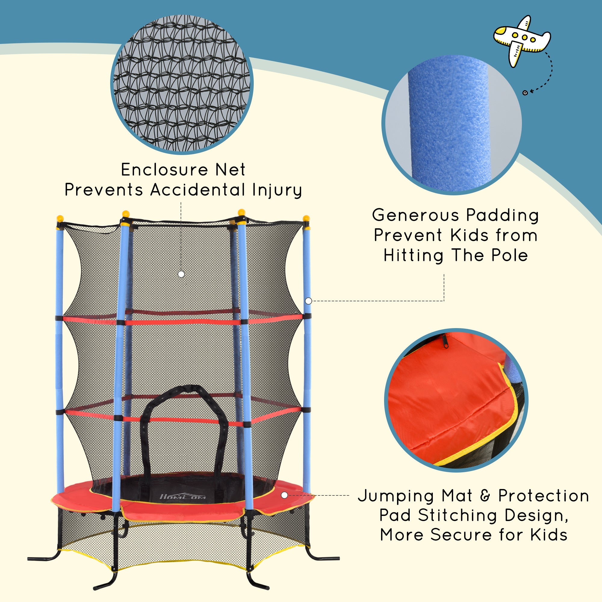 Kids Trampoline, with Safety Net, for Ages 3-10 Years