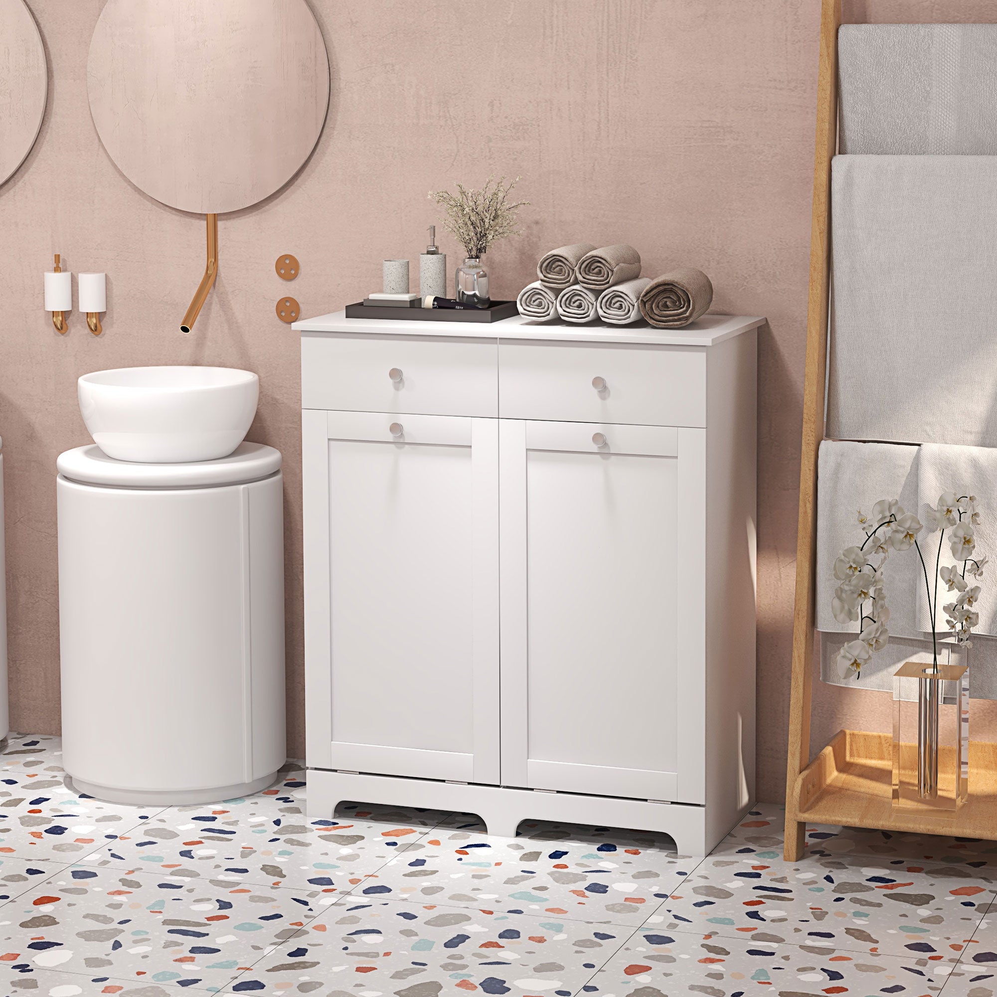 Duo Hamper Laundry Storage Cabinet - White