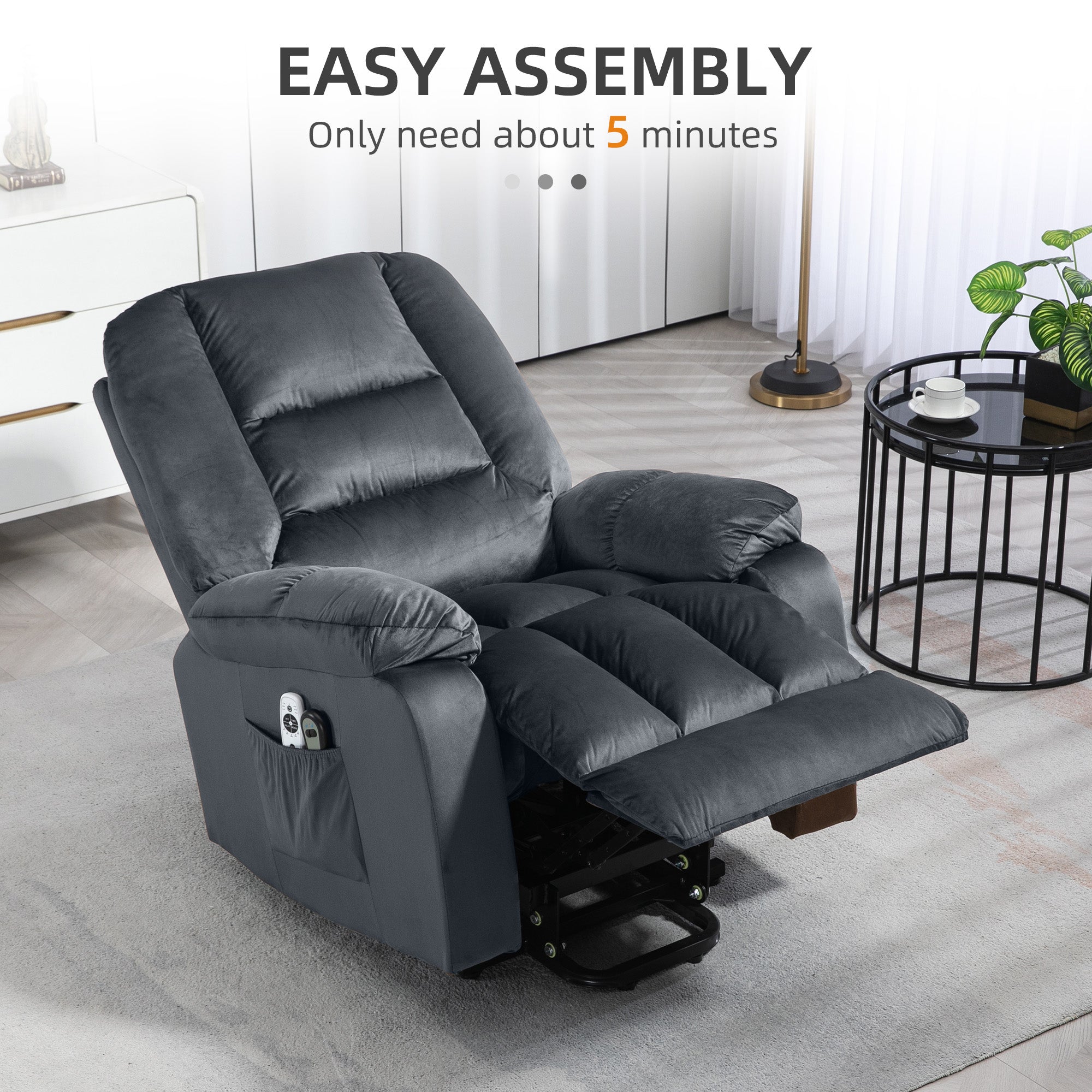 Leathaire Eight Massage Point Armchair, with Heat and Reclining Back - Grey