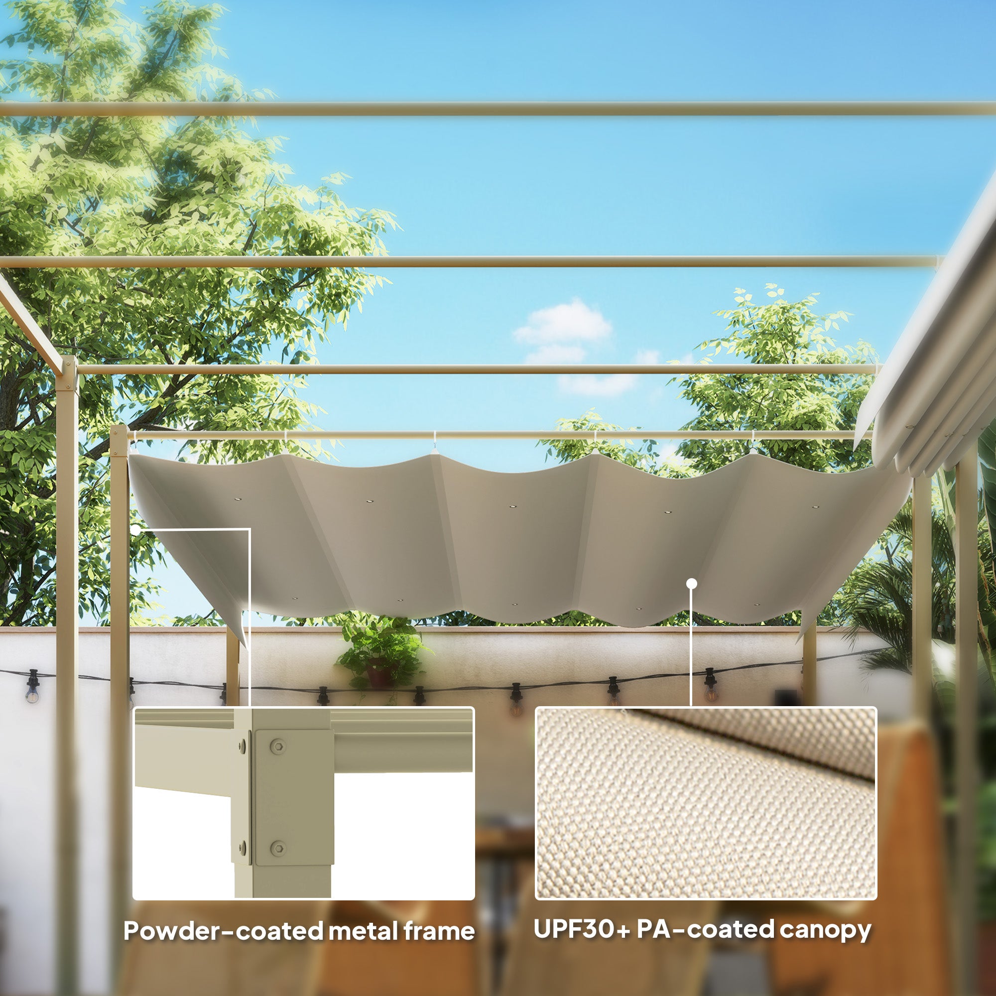 3 x 3 Metre Garden Pergola Kit with Retractable UPF30+ Canopy - Khaki