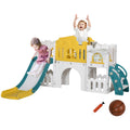 7-in-1 Toddler Slide with Basketball Hoop for Ages 1-3 Years - Yellow White Green