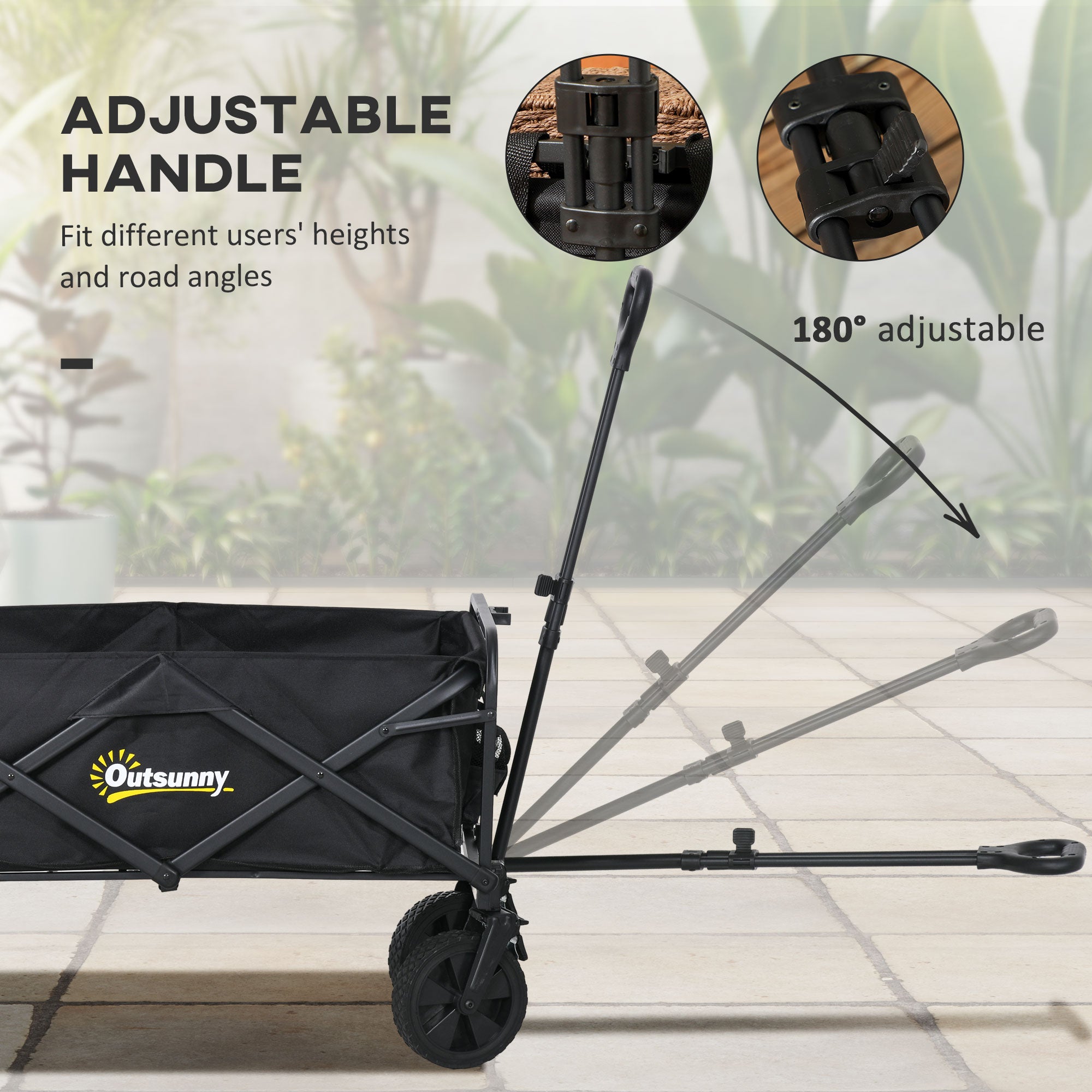 Folding Steel Frame Garden Storage Cart, with Wheels and Handle - Black