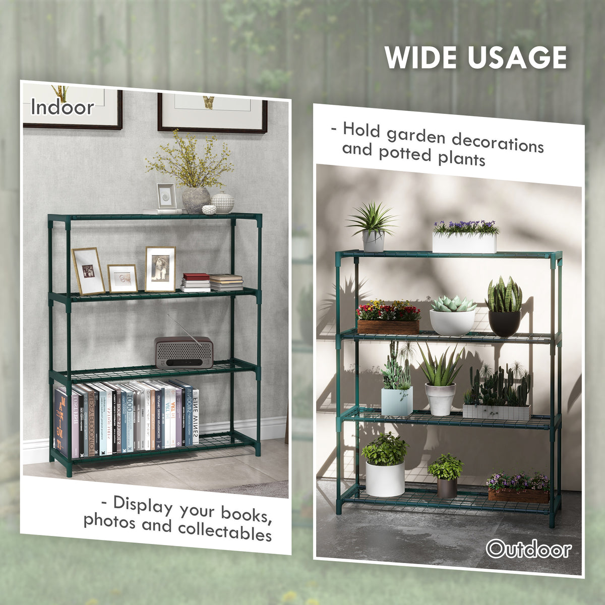 4 Tier Steel Plant Stand for Garden and Indoor Display - Dark Green