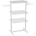3-Tier Foldable Clothes Drying Rack with Wheels and Wings, Stainless Steel, 142x55x152cm - White