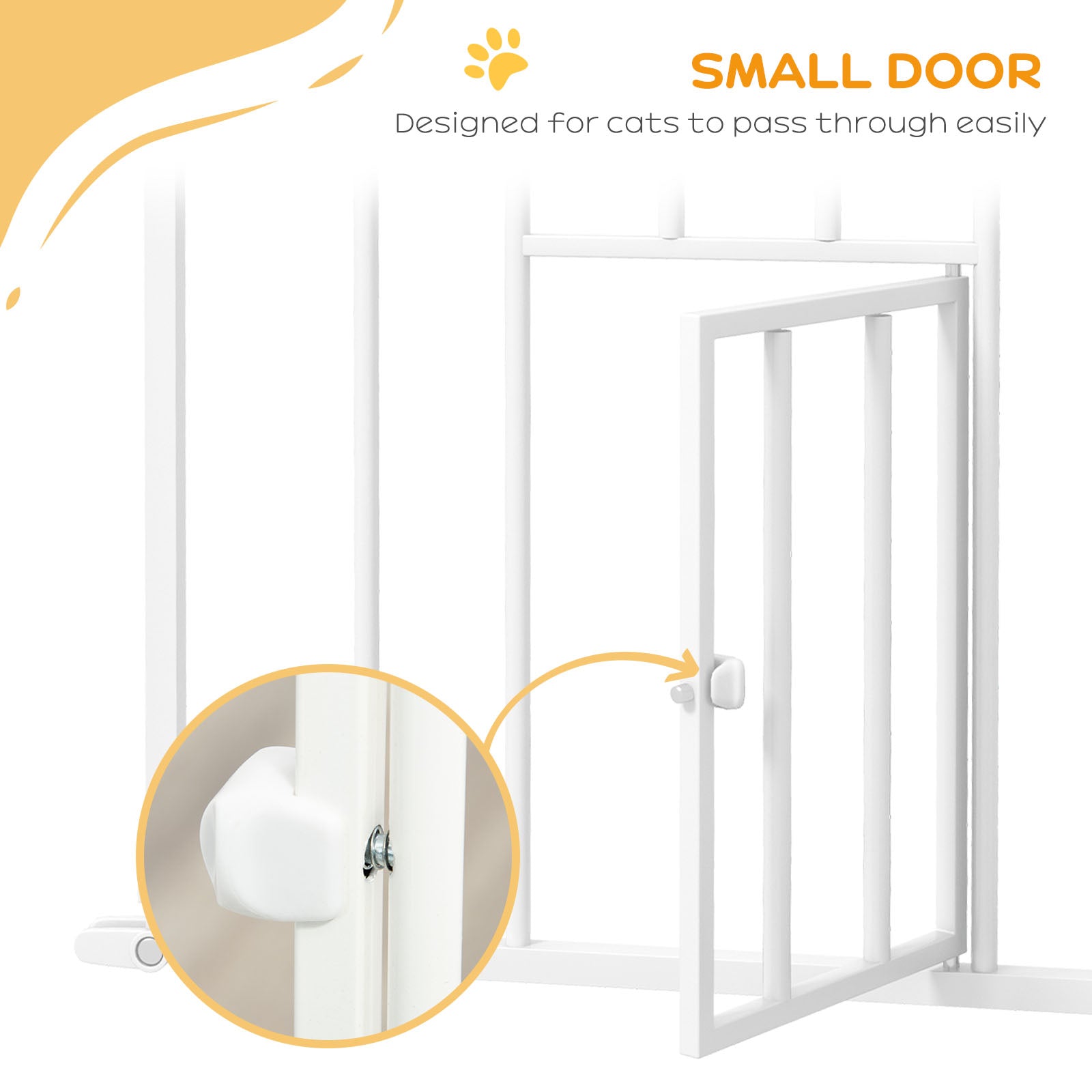 Extra Tall Pet Gate, Indoor Dog Safety Gate, with Cat Flap, Auto Close, 74-101cm Wide - White