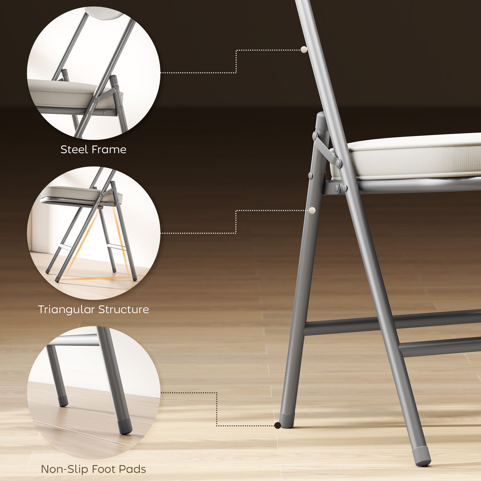 Set of Four Folding Corduroy Seat Chairs, Cream