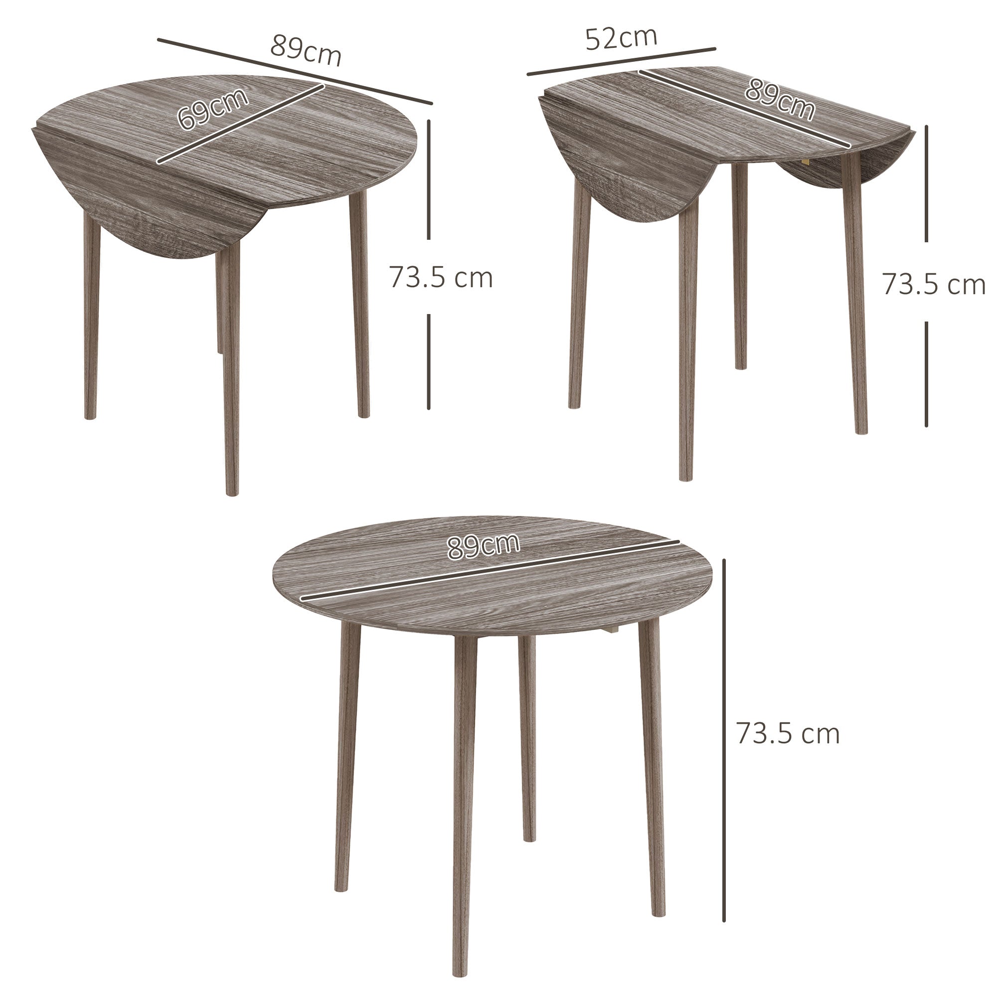 Folding Dining Table for 4, Round Drop Leaf Table, Modern Space Saving Small Kitchen Table with Wood Legs for Dining Room, Grey