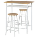 Bar Table and Stools Set with Footrest and Storage Shelf for Kitchen and Dining - White and Oak
