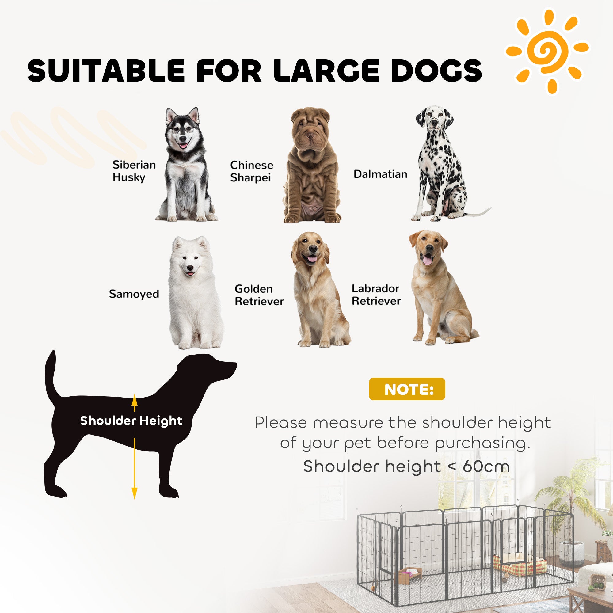 12 Panels Heavy Duty Dog Playpen with Doors, for Large Dogs, 100cm High, Black