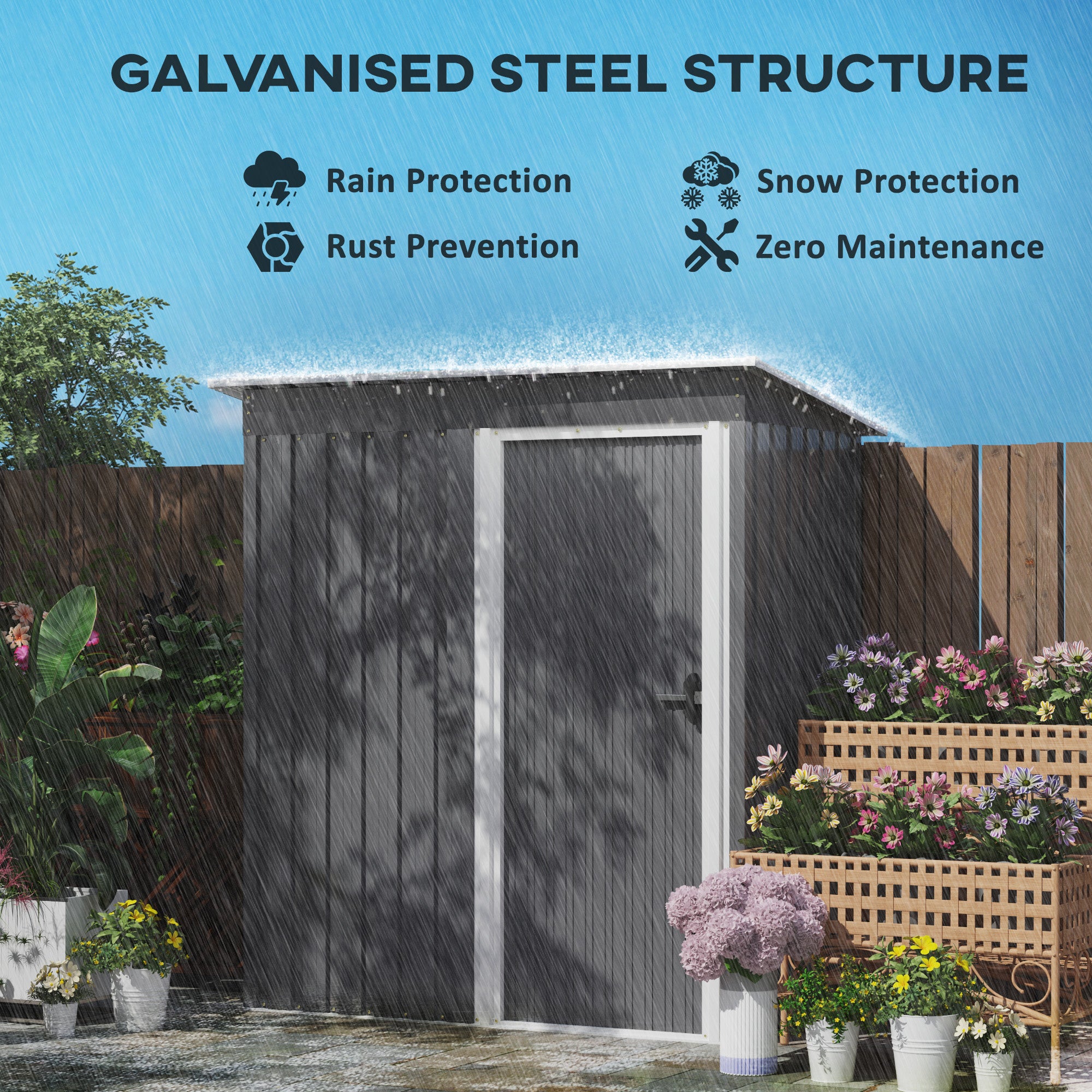 5 x 3ft Garden Storage Shed with Sliding Door and Sloped Roof Outdoor Equipment Tool, Light Grey