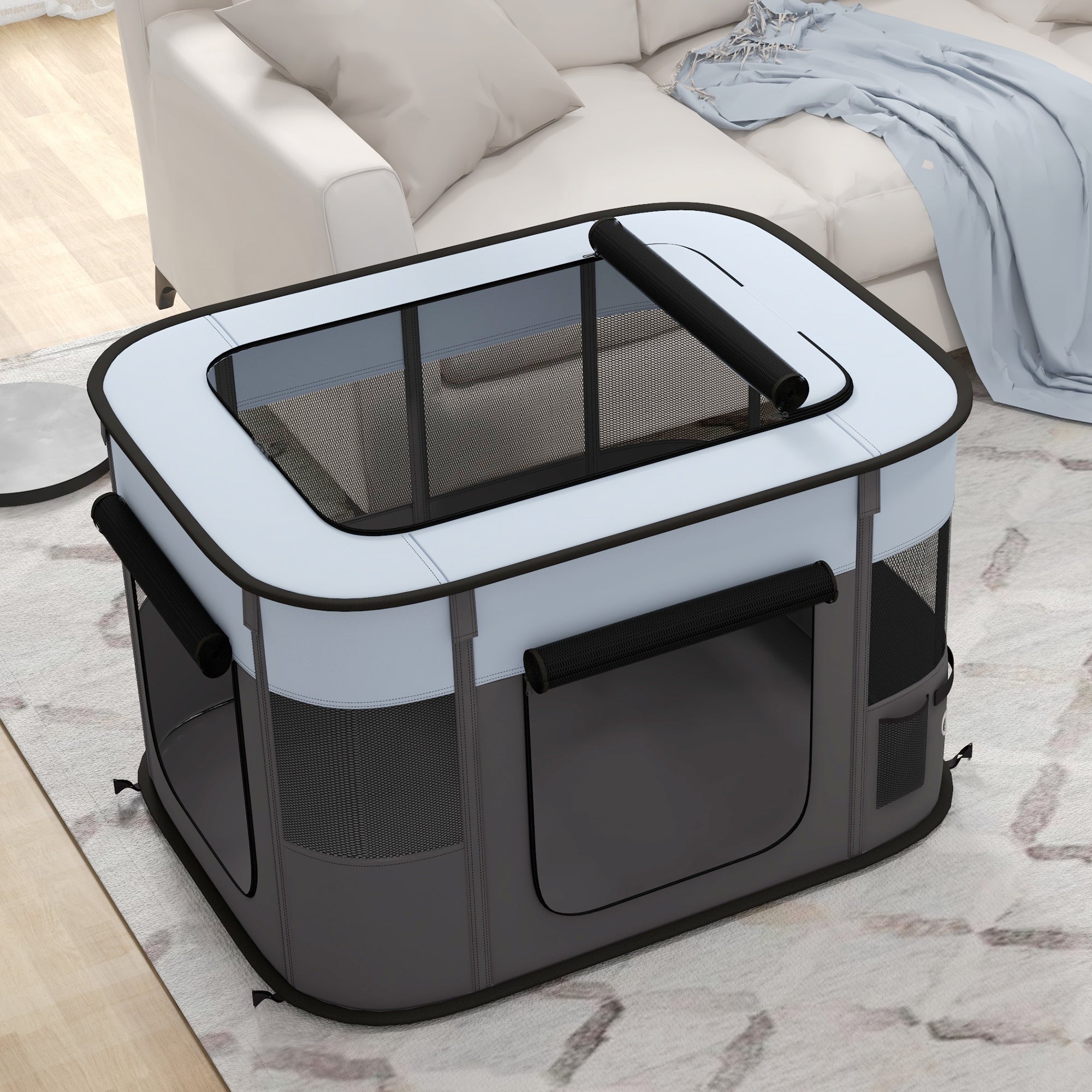 Foldable Dog Pen with Storage Bag for Indoor/Outdoor Use - Grey