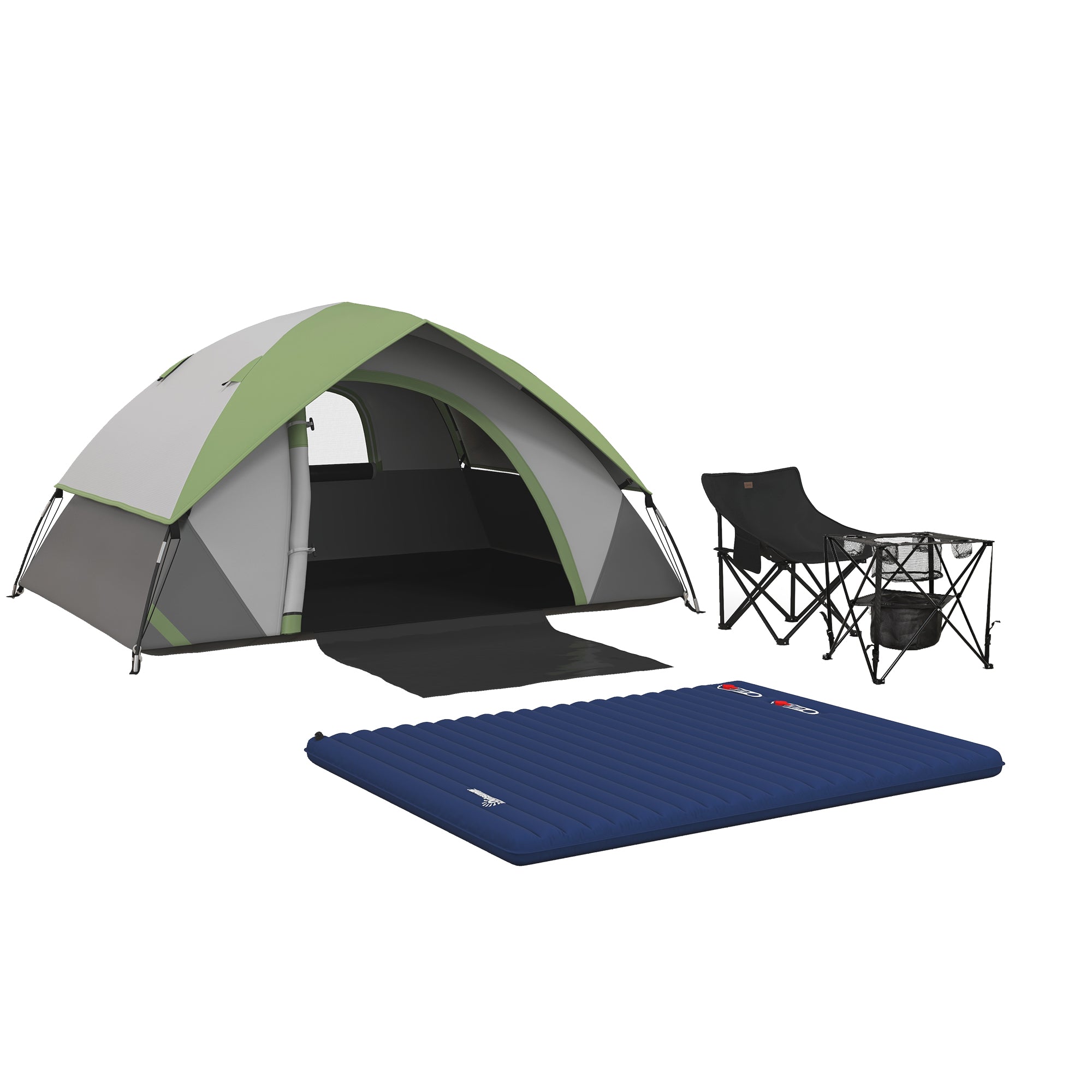 Camping Tent with Inflatable Mattress and Camping Table & Chair, 2-3 Person Dome Tent with Sewn-in Groundsheet, Portable 3000mm Waterproof Tent with Carry Bag and Hook, for Fishing Hiking