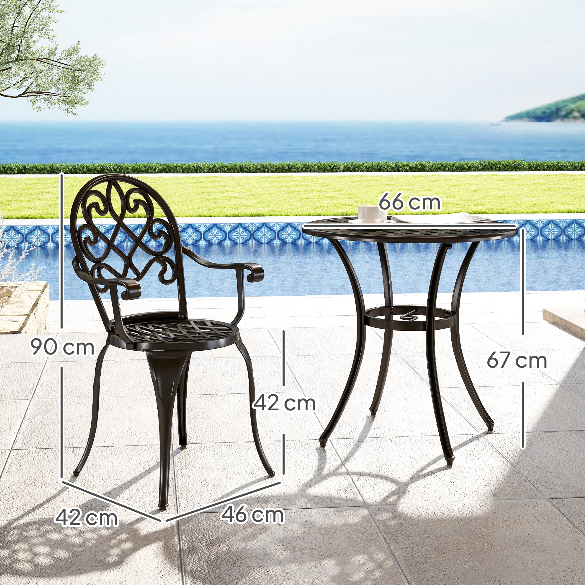 Three-Piece Aluminium Garden Set with Table and Chairs - Black
