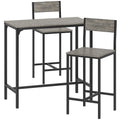 3-Piece Bar Table Set with 2 Stools, Industrial Breakfast Bar Set with Footrest, Backrest for Dining Room, Small Space