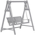 2 Seater Larch Wood Garden Swing Seat Bench with Cup Trays - Grey