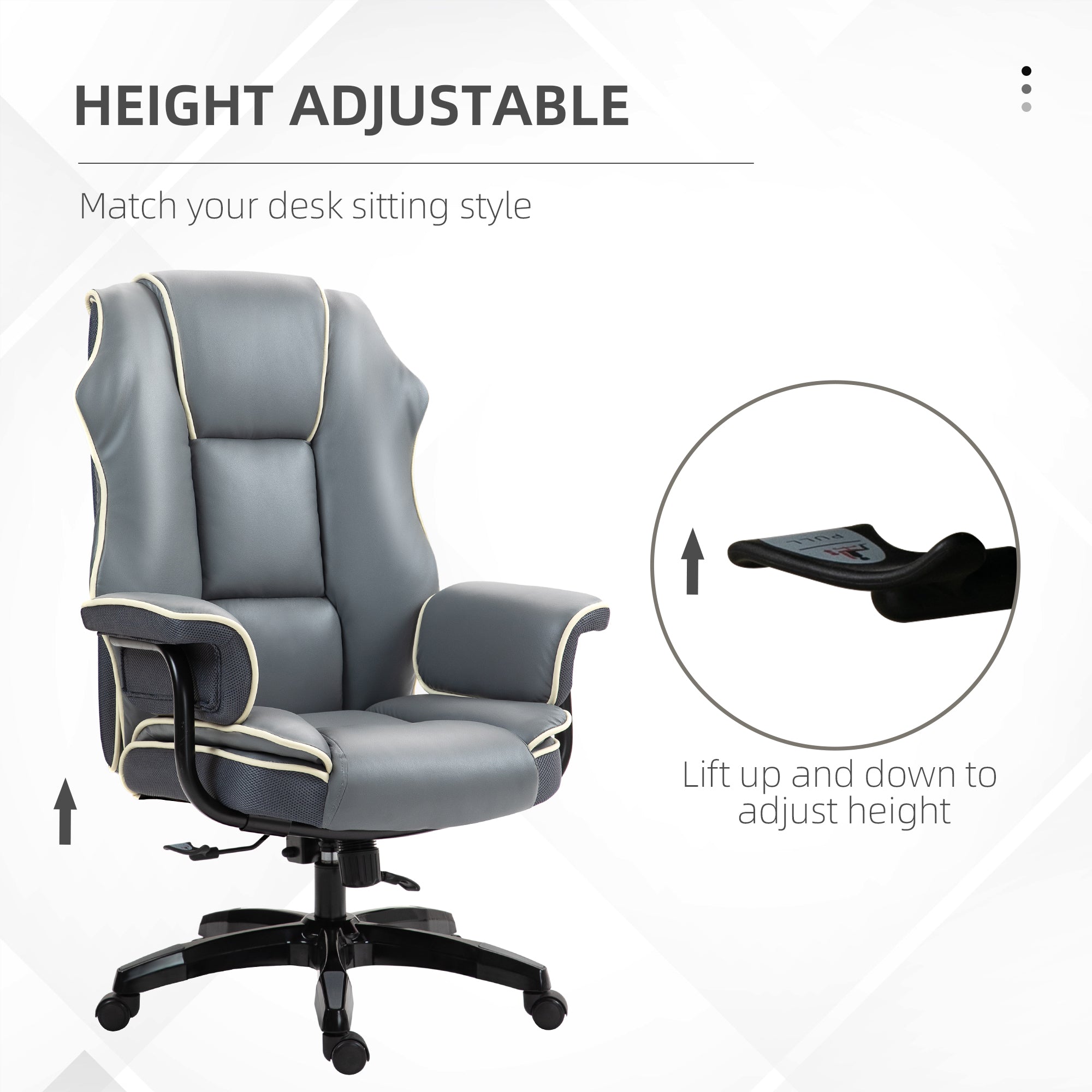 High Back Office Chair, PU Leather Desk Chair, Reclining Swivel Computer Chair for Home, Grey