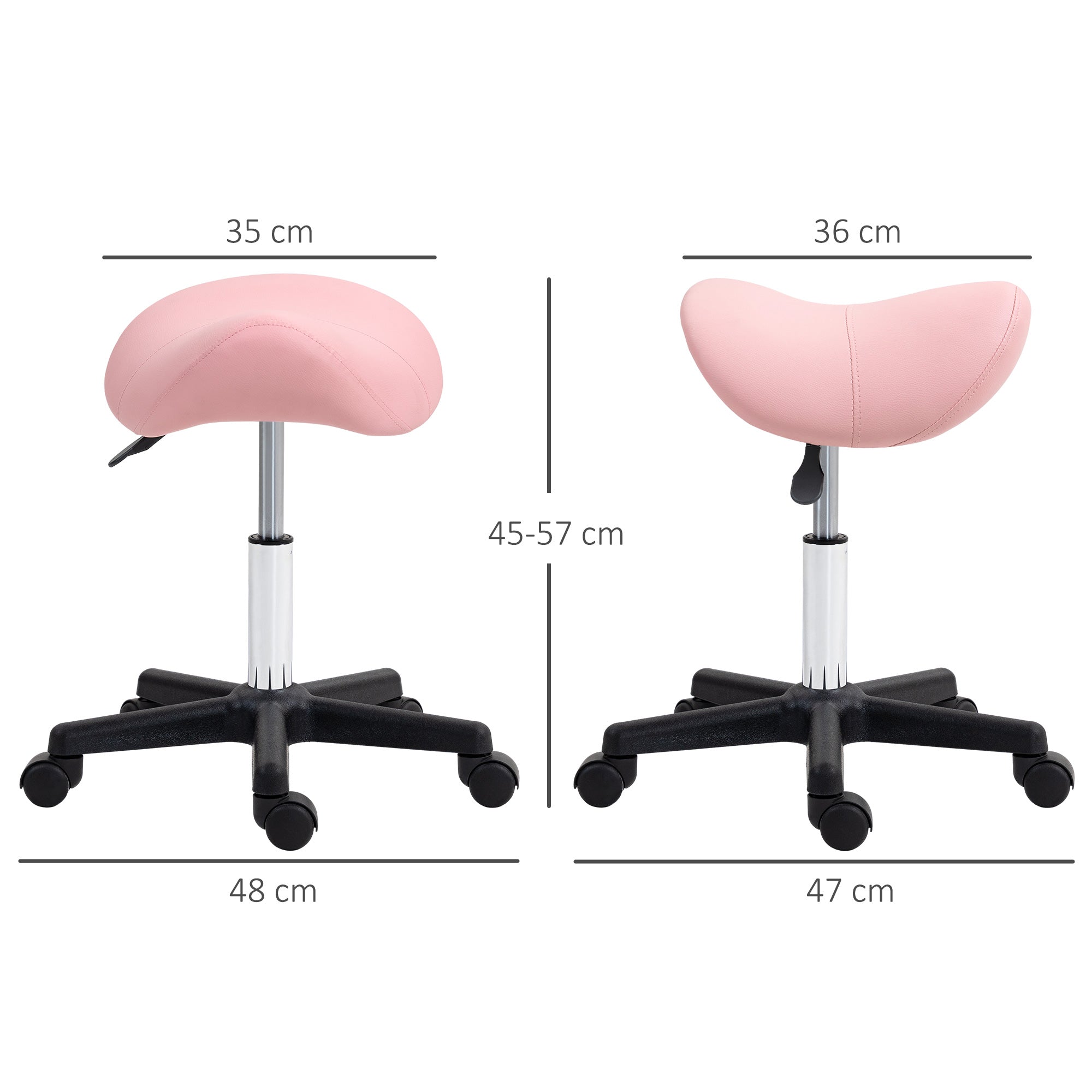 Adjustable PU Leather Saddle Stool with Steel Frame and Rolling Wheels for Salon, Spa, Tattoo - Pink