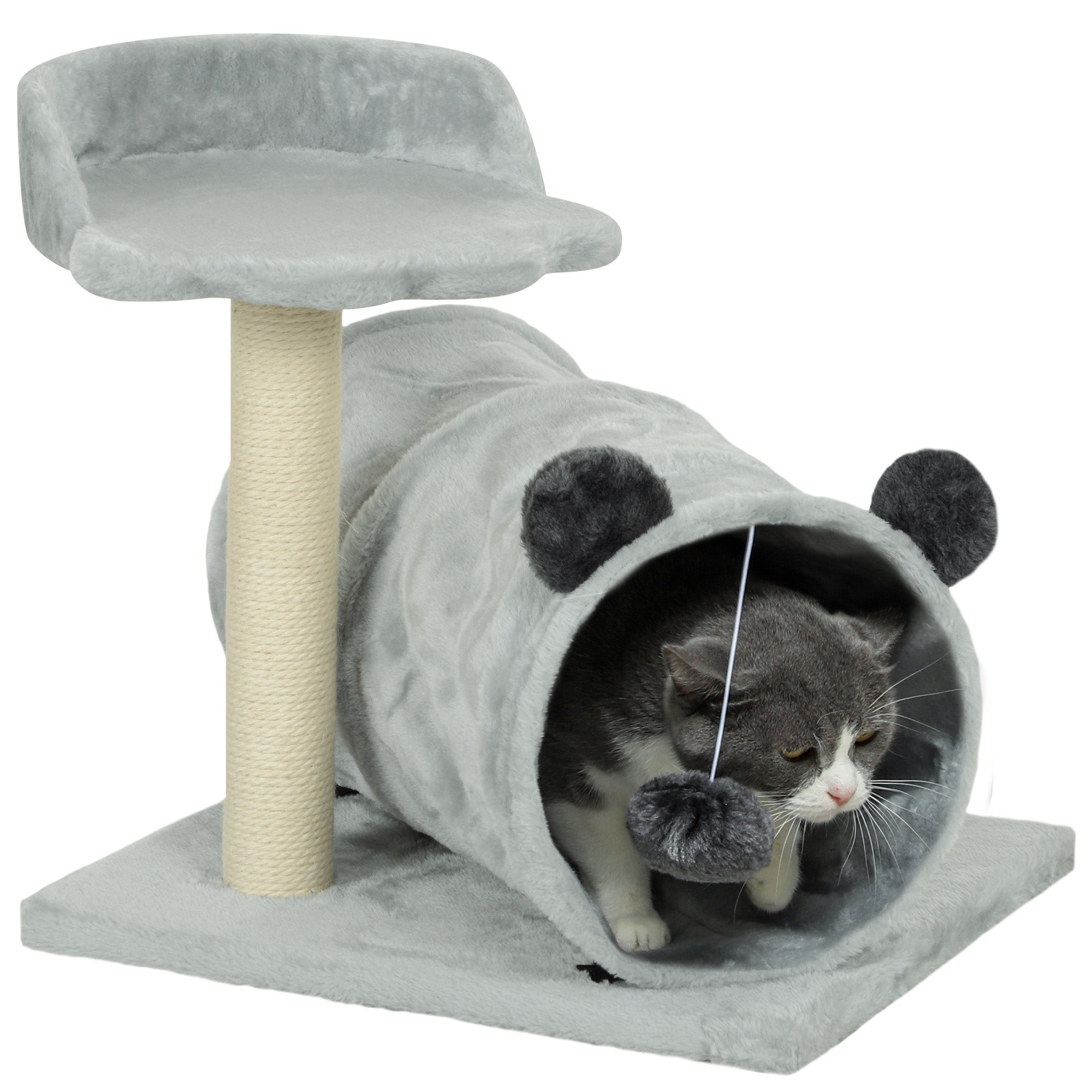 47cm Small Cat Tree w/ Scratching Post, Bed, Cat Tunnel, Toy Ball, Grey