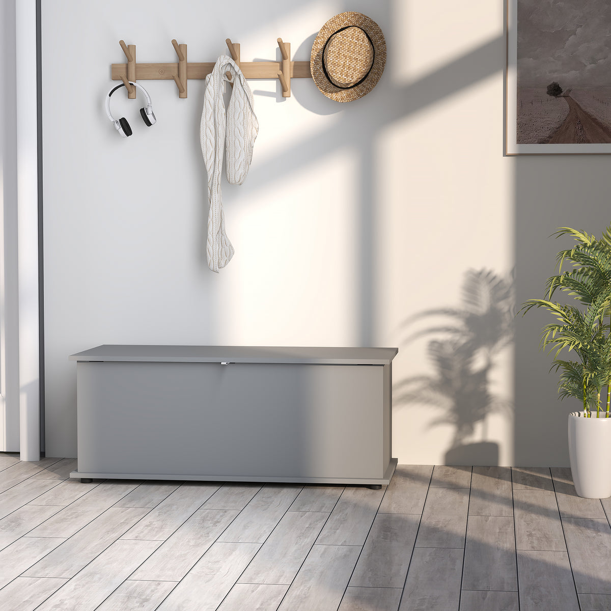113L Storage Chest with Flip-Top Lid and Safety Hinges 100x40x40 cm - Grey
