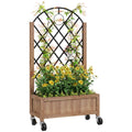Wooden Planter with Metal Trellis and Wheels 52x25x97cm - Brown Black