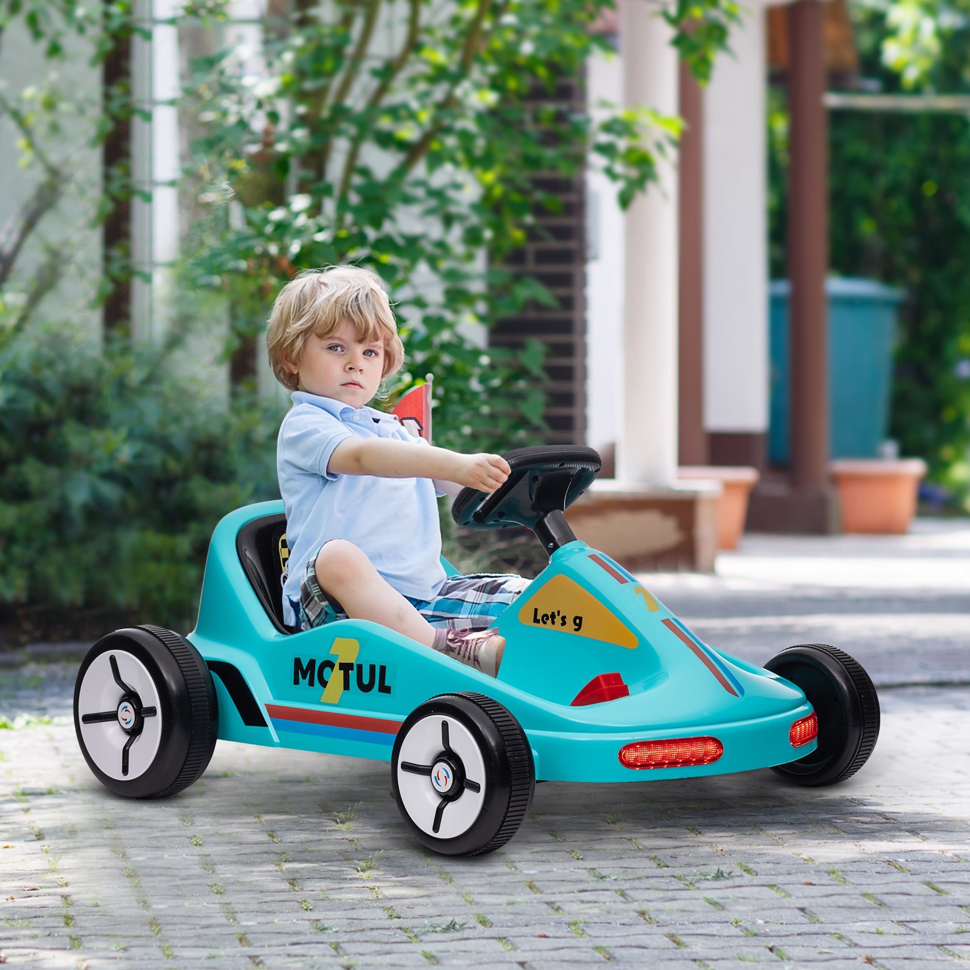 6V Electric Go Kart for Kids with Music, Light, Horn, for 3-5 Years, Blue