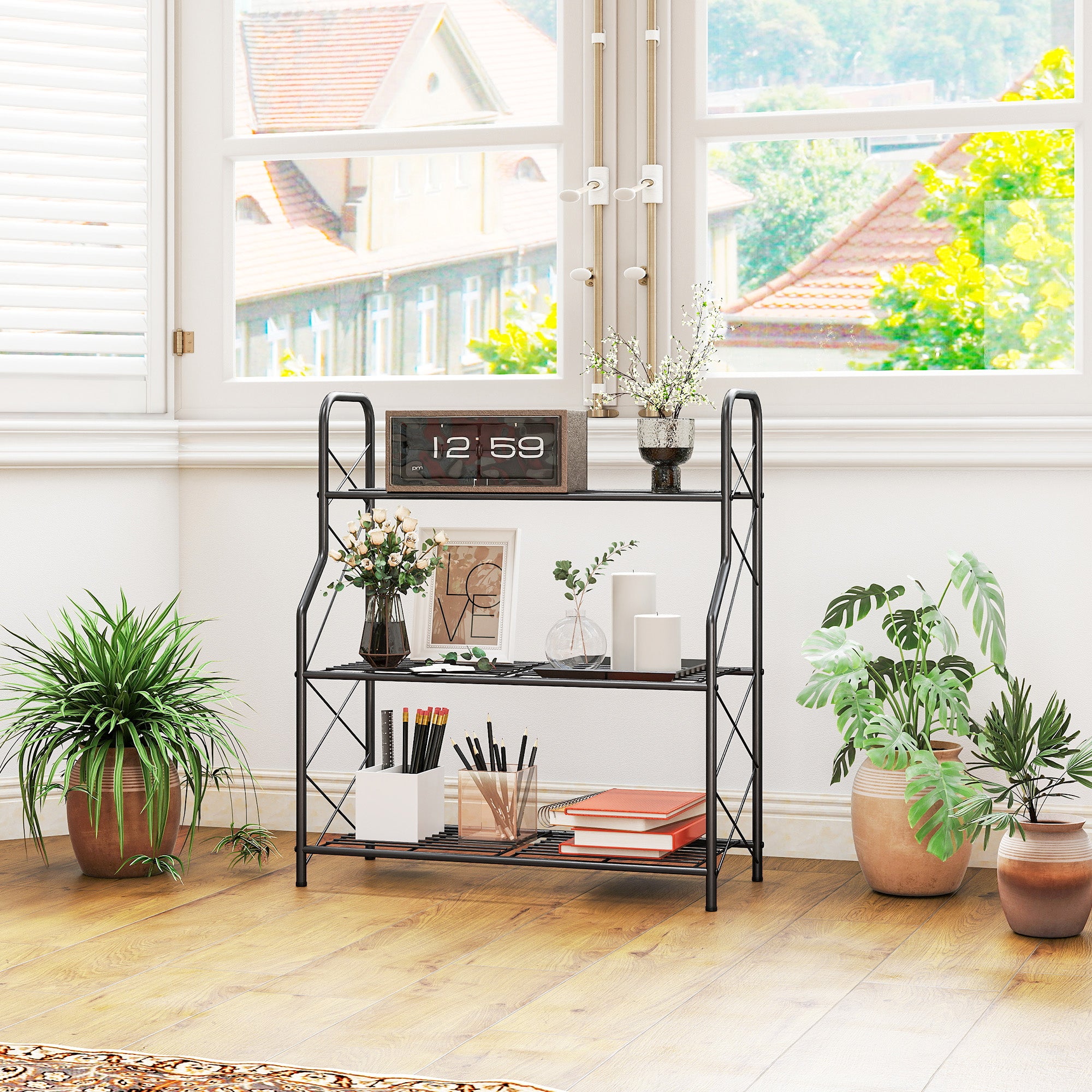 3-Tier Metal Plant Stand, Heavy Duty Ladder Shelf Potted Plants Display Rack, Indoor Outdoor Flower Pot Holder