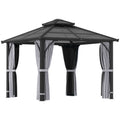 3 x 3m Hardtop Gazebo Canopy with 7mm Double Polycarbonate Roof, Mosquito Netting & Curtains - Dark Grey