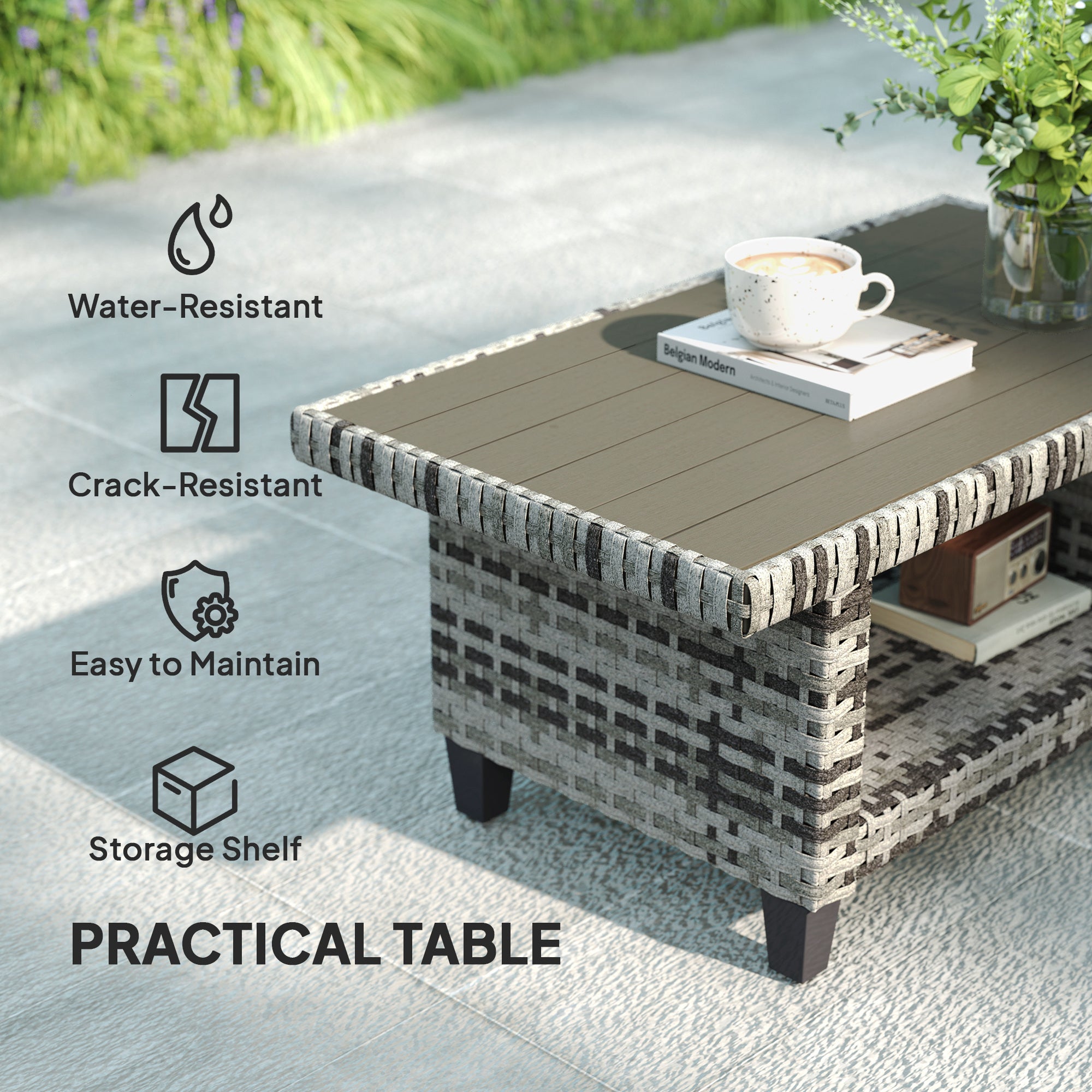 6 Piece Rattan Garden Furniture Set with Cushions - Light Grey