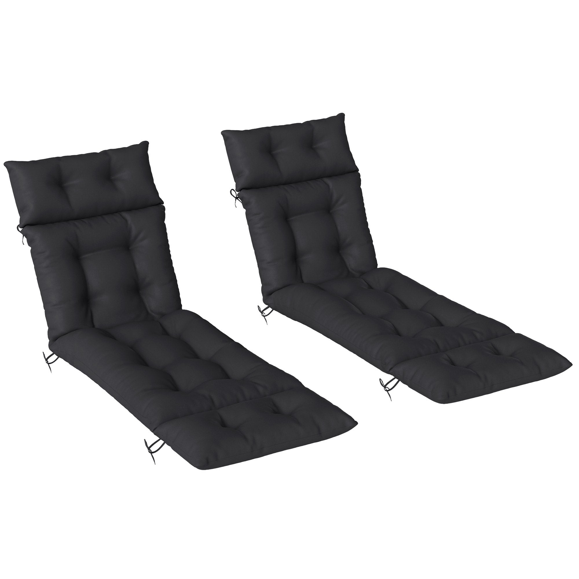 Set of Two 190 x 56cm Sun Lounger Cushions - Black