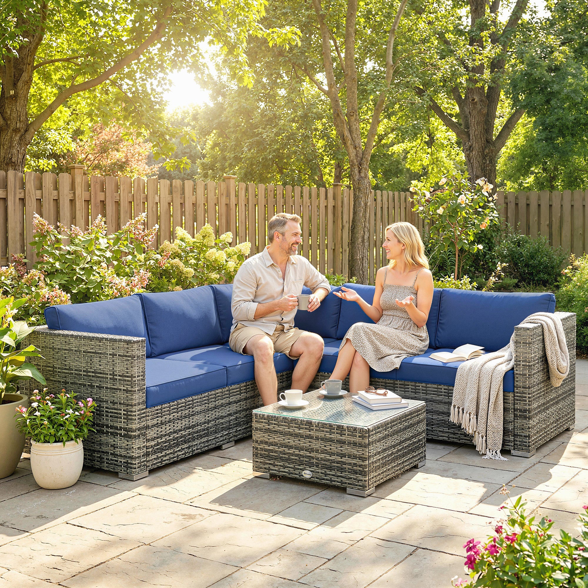 Four-Piece Rattan Sofa Set - Blue