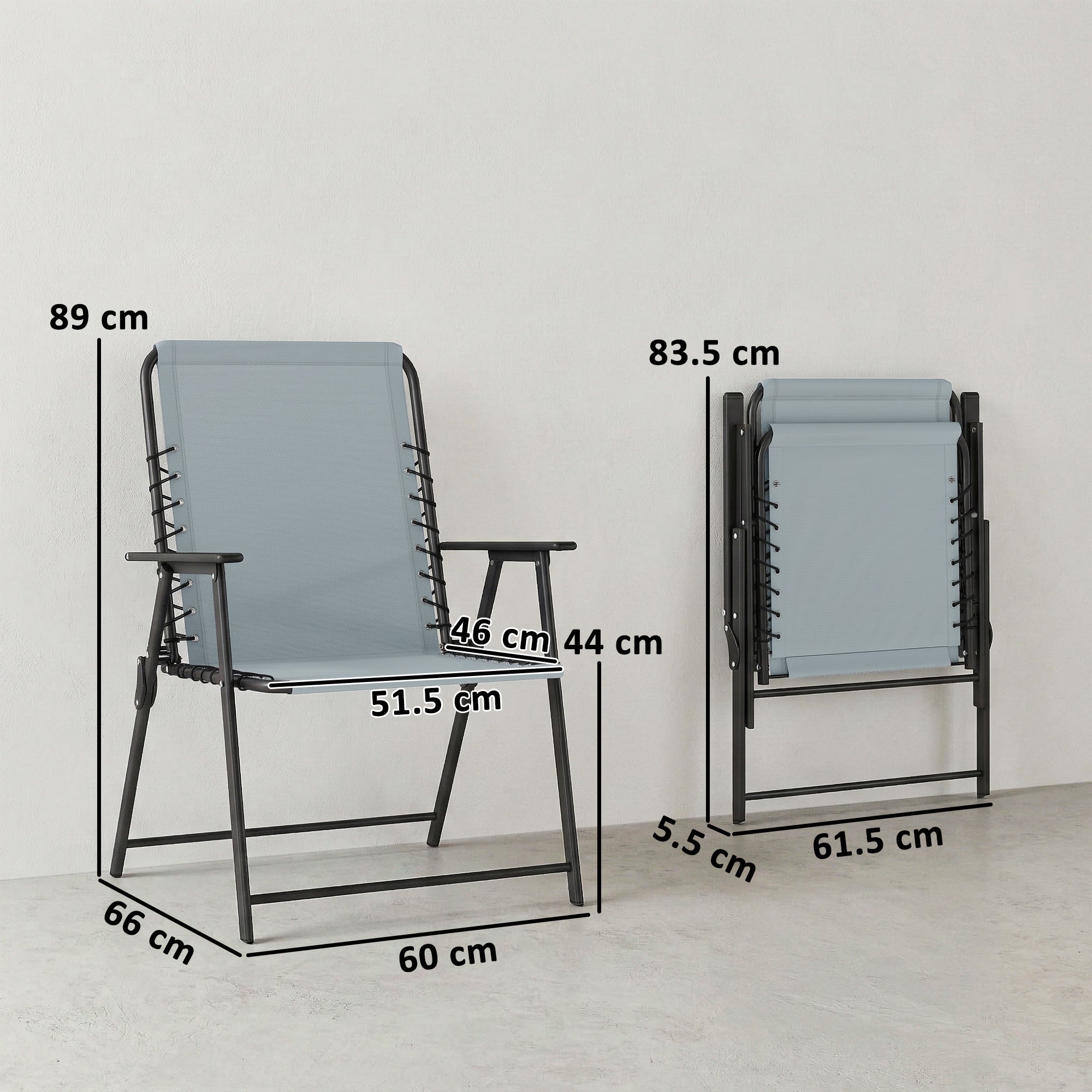 Folding Garden Chairs Set of 4, Outdoor Dining Chairs with Wide Texteline Seat, High Back and Armrests, Light Grey