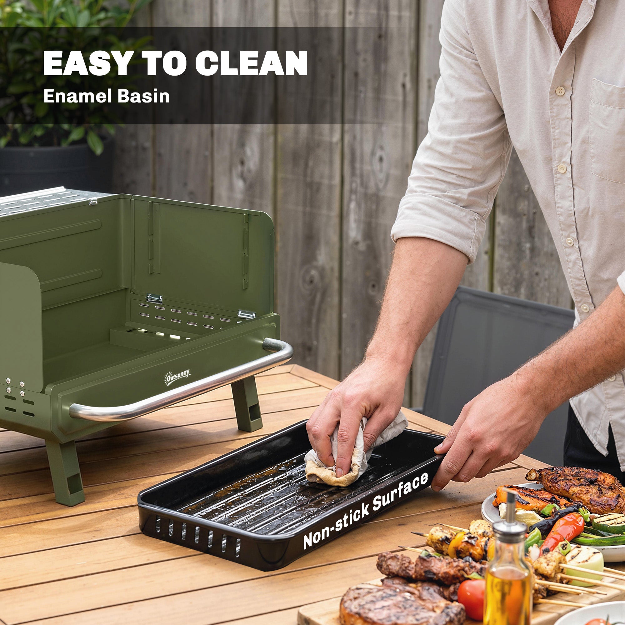 Portable BBQ Grill, Charcoal Barbecue Grill with Adjustable Grates, Foldable Legs, Side Shelf for Camping Travel, Green