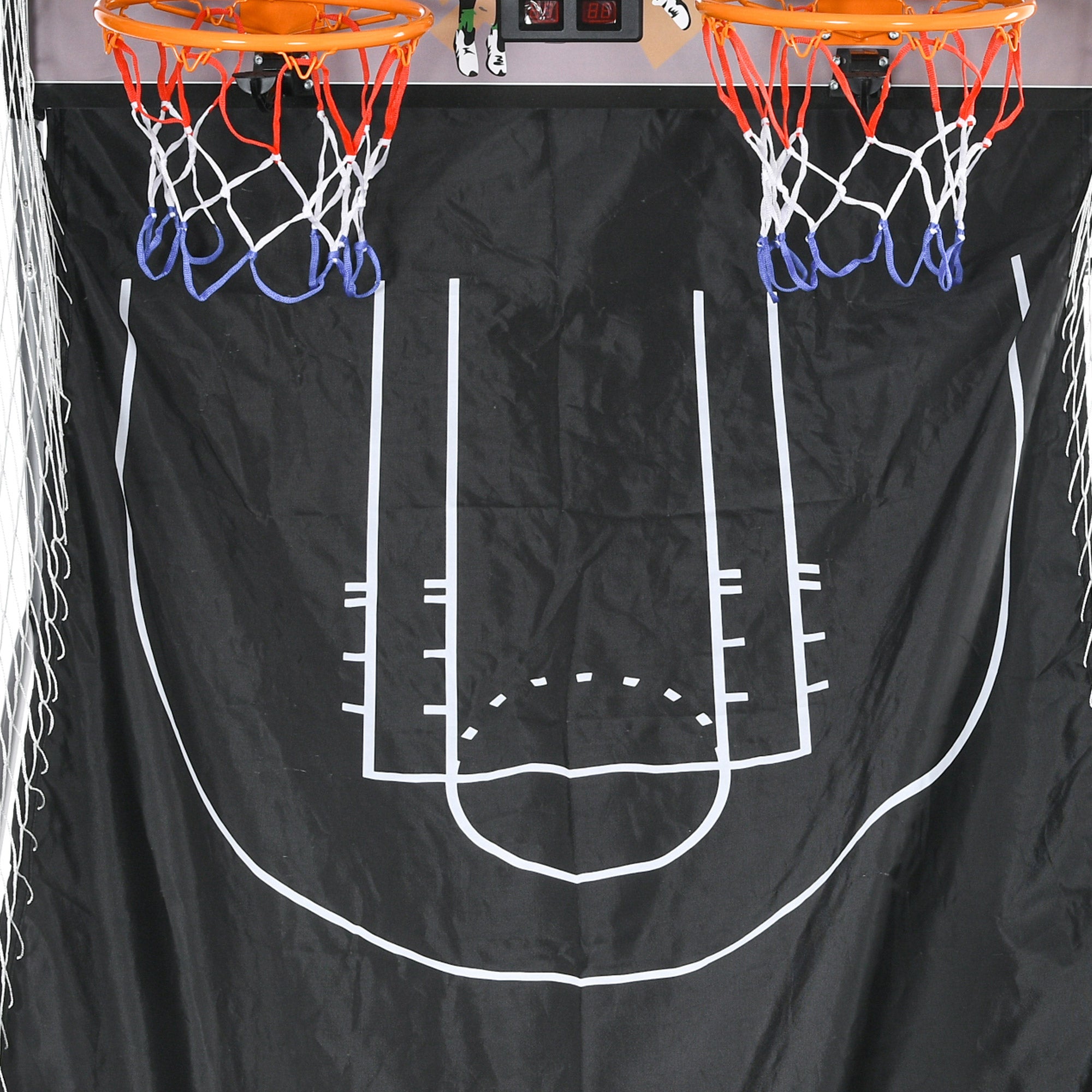 Foldable Double-Hoop Basketball Arcade Game, with Eight Modes, Four Basketballs, Electronic Scoreboard, Sound Effects