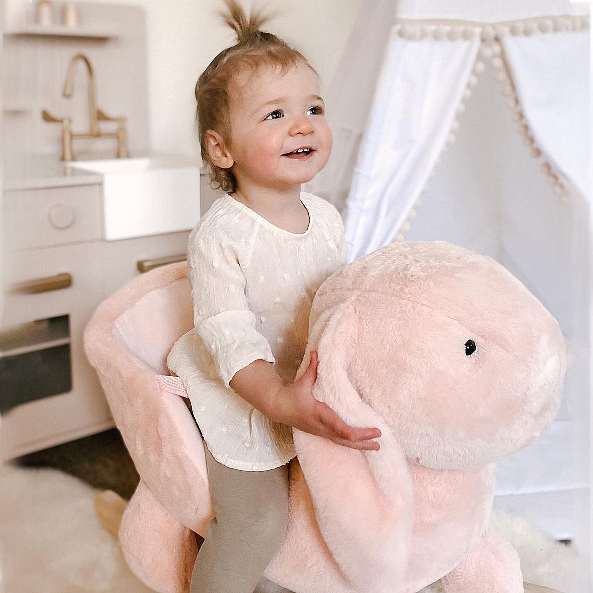 Kids Children Rocking Horse Plush Ride On Rabbit Seat w/ Sound Wood Base Seat Safety Belt Toddler Baby Toy Rocker Pink 18 - 36 Months