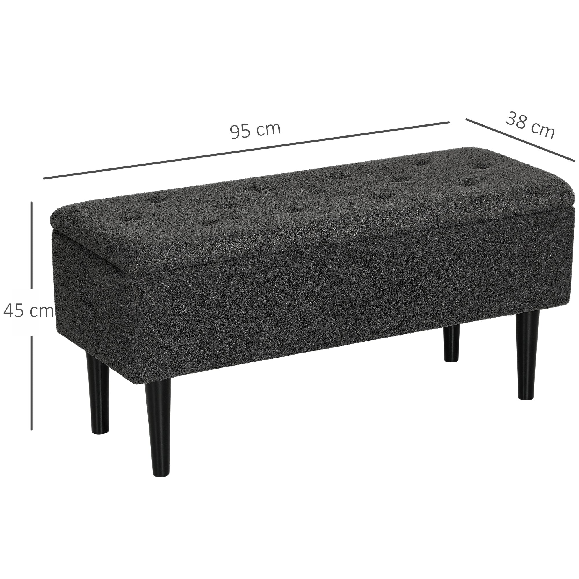 47L Teddy Fleece Storage Ottoman - Dark Grey