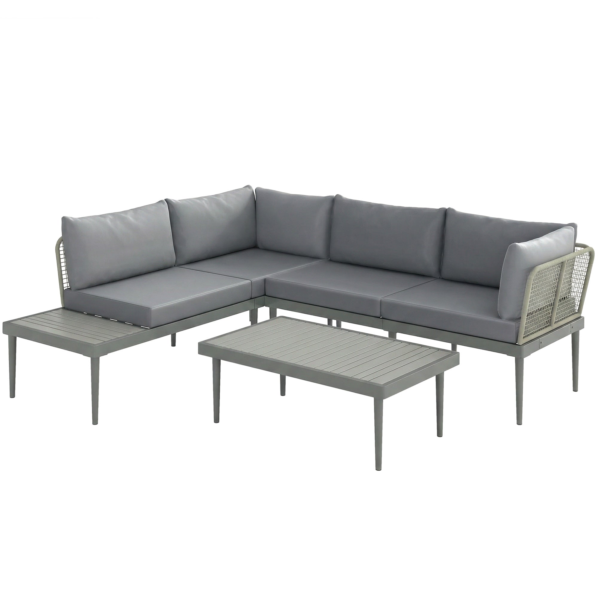 Thee-Piece 'L' Rattan Sofa Set - Grey