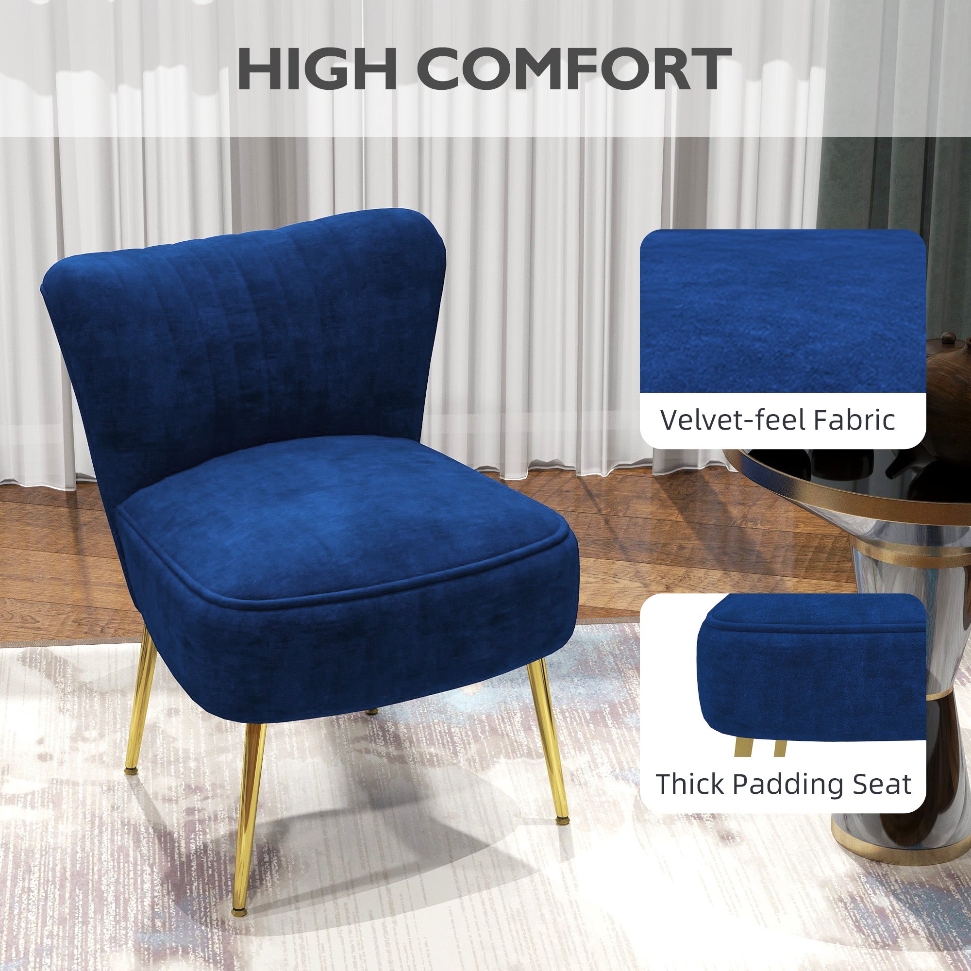 Velvet-Feel Tub Accent Chair - Dark Blue