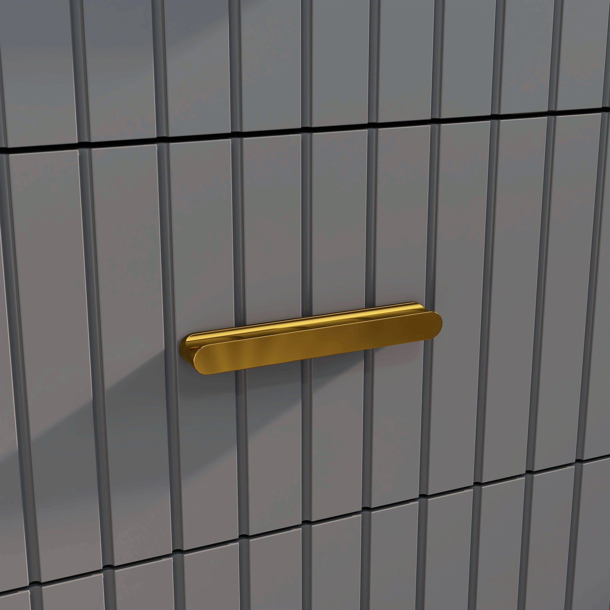 Four Drawer Embossed Line Dresser - Grey/Gold Tone