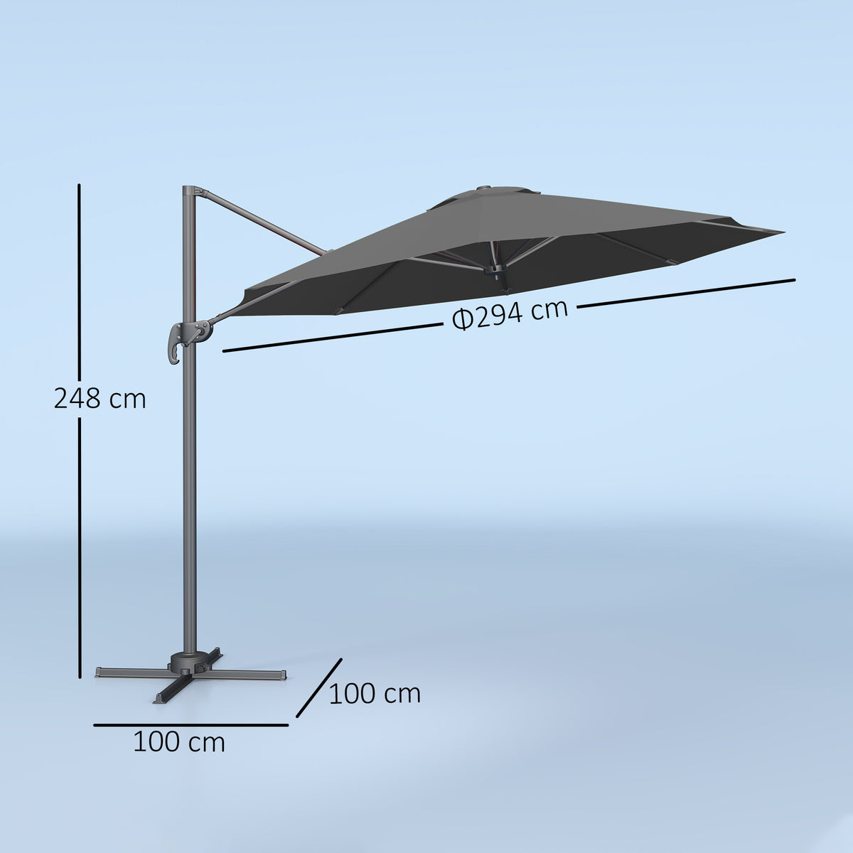 3 x 3 Metre Cantilever Parasol with 360° Rotation and Cross Base - Black