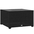 62cm Rattan Side Table with Tempered Glass Top - Black